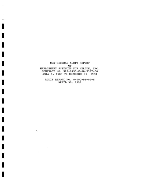 Non-federal audit report of Management Sciences for Health, Inc. contract no. 522-0153-C-00-5397-00 : July 1, 1985 to December 31, 1988
