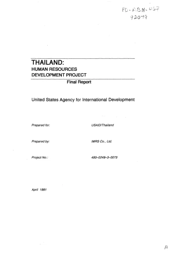 Thailand : human resources development project -- final report