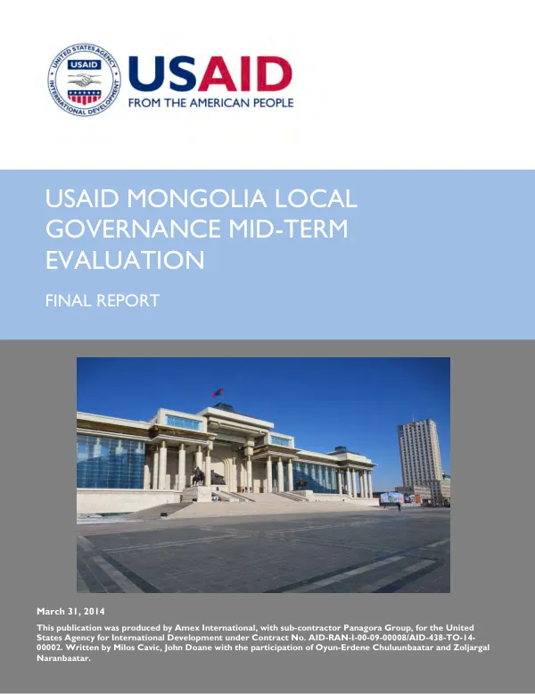 USAID Mongolia local governance mid-term evaluation : STAGE and APPEAL projects final report