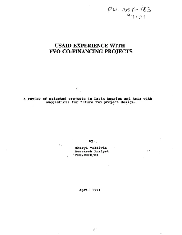 USAID experience with PVO co-financing projects : a review of selected projects in Latin America and Asia with suggestions for future PVO project design