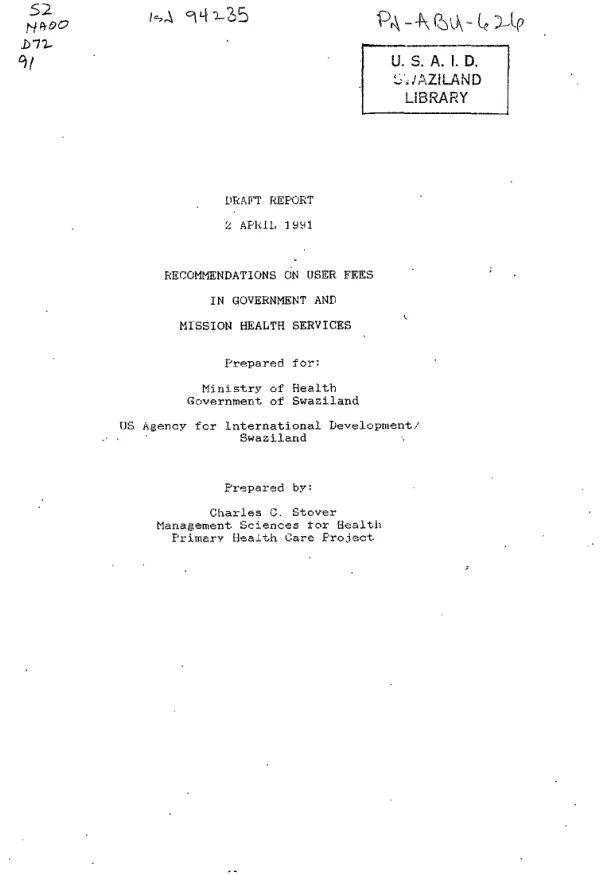 Recommendations on user fees in government and mission health services (draft report)
