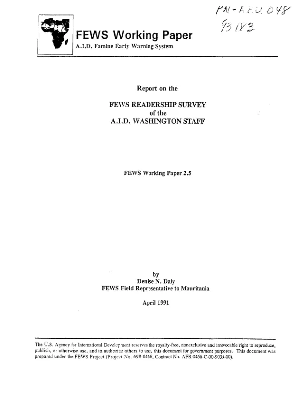 Report on the FEWS [Famine Early Warning System] readership survey of the AID Washington staff