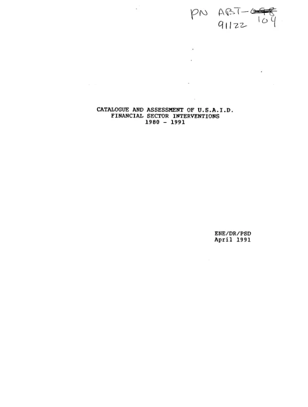 Catalogue and assessment of USAID financial sector interventions, 1980-1991