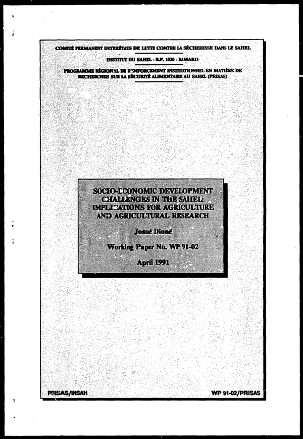 Socio-economic development challenges in the Sahel : implications for agriculture and agricultural research