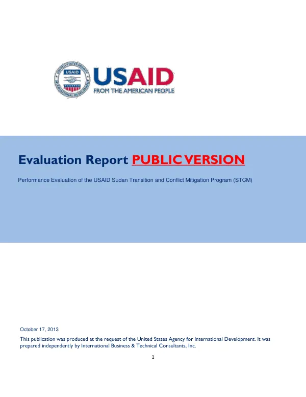 Performance evaluation of the USAID Sudan transition and conflict mitigation (STCM) program in Sudan