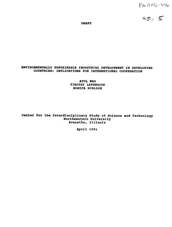 Environmentally sustainable industrial development in developing countries : implications for international cooperation