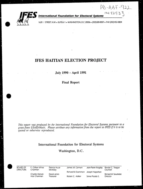 IFES Haitian election project -- July 1990 - April 1991 : final report