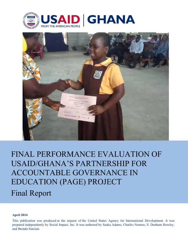 Final performance evaluation of USAID/Ghana's partnership for accountable governance in education (PAGE) project : final report
