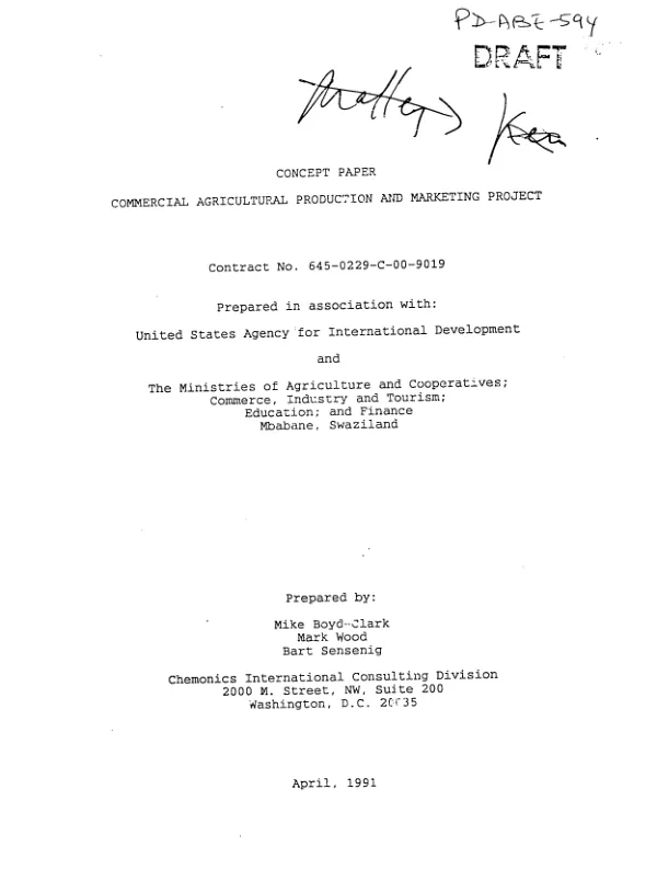 Concept paper : commercial agricultural production and marketing project