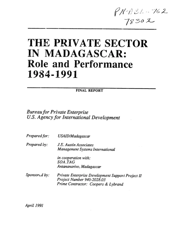 Private sector in Madagascar : role and performance, 1984-1991