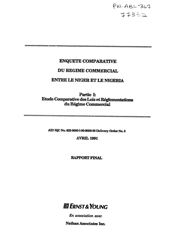 Etude comparative des lois et reglementations du regime commercial