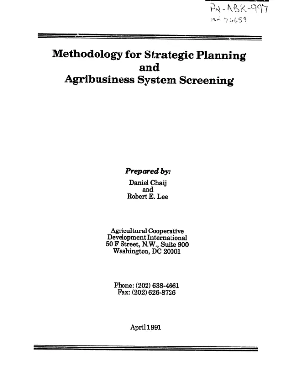 Methodology for strategic planning and agribusiness system screening