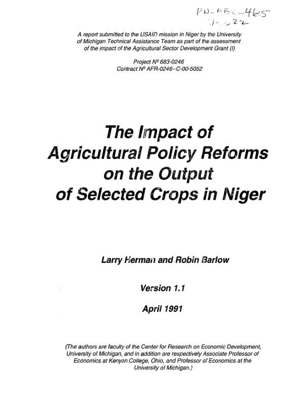 Impact of agricultural policy reforms on the output of selected crops in Niger