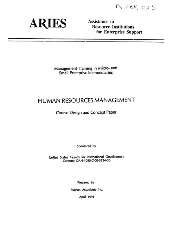 Management training in micro and small enterprise intermediaries : human resources management -- course design and concept paper