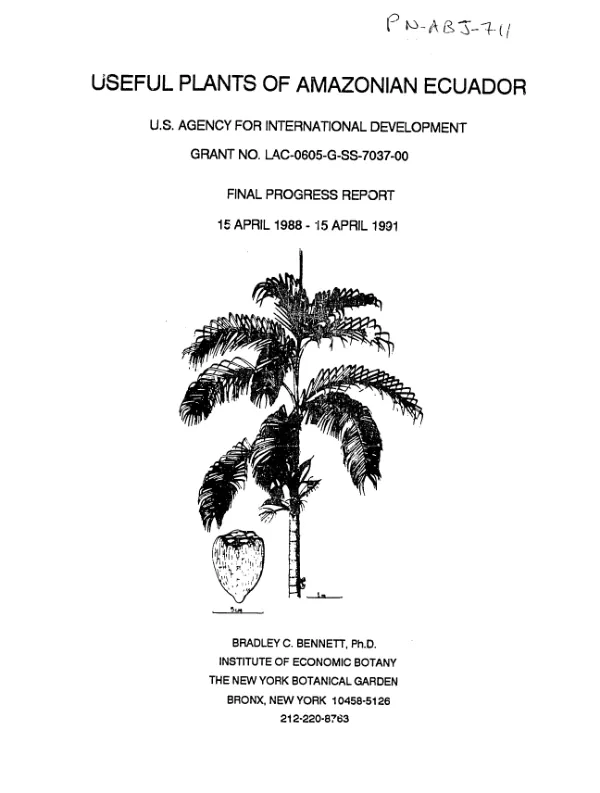 Useful plants of Amazonian Ecuador : final progress report -- 15 April 1988-15 April 1991
