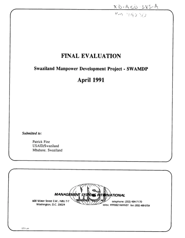 Final evaluation : Swaziland manpower development project - SWAMDP