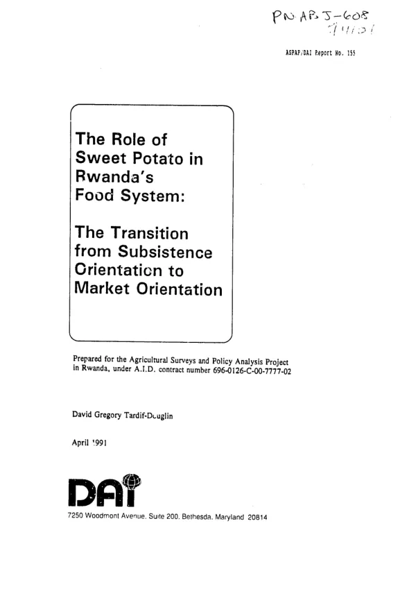 Role of sweet potato in Rwanda"s food system : the transition from subsistence orientation to market orientation