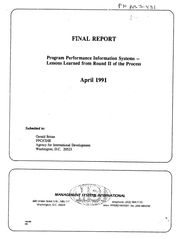 Final report : program performance information systems -- lessons learned from round II of the process