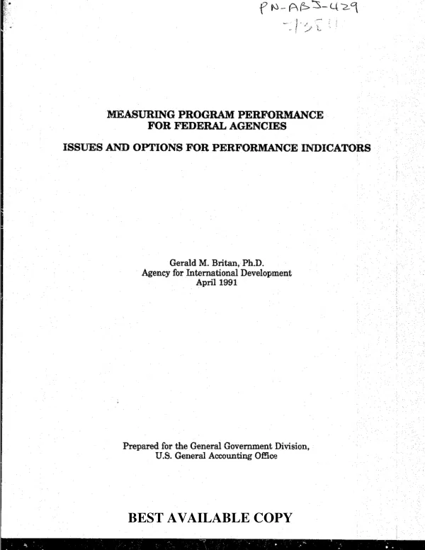 Measuring program performance for federal agencies : issues and options for performance indicators
