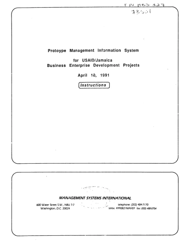 Prototype management information system for USAID/Jamaica : business enterprise development projects -- instructions