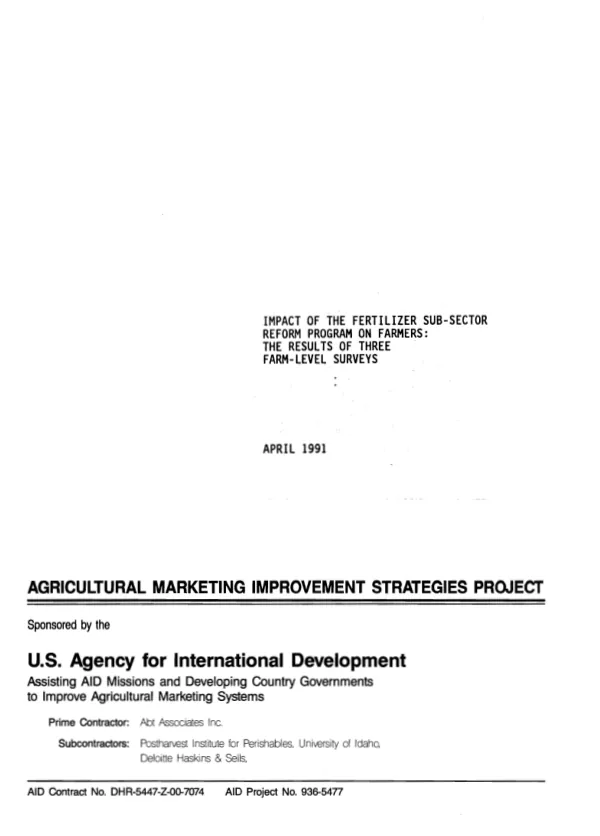 Impact of the fertilizer sub-sector reform program on farmers : the results of three farm-level surveys