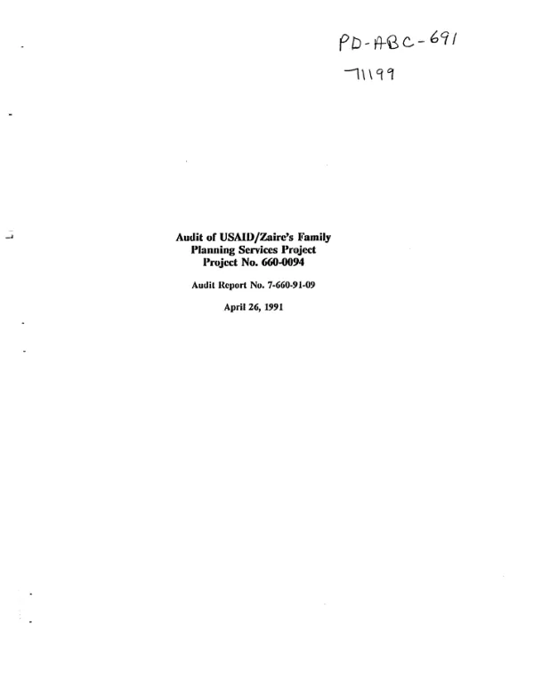 Audit of USAID/Zaire"s family planning services project, project no. 660-0094
