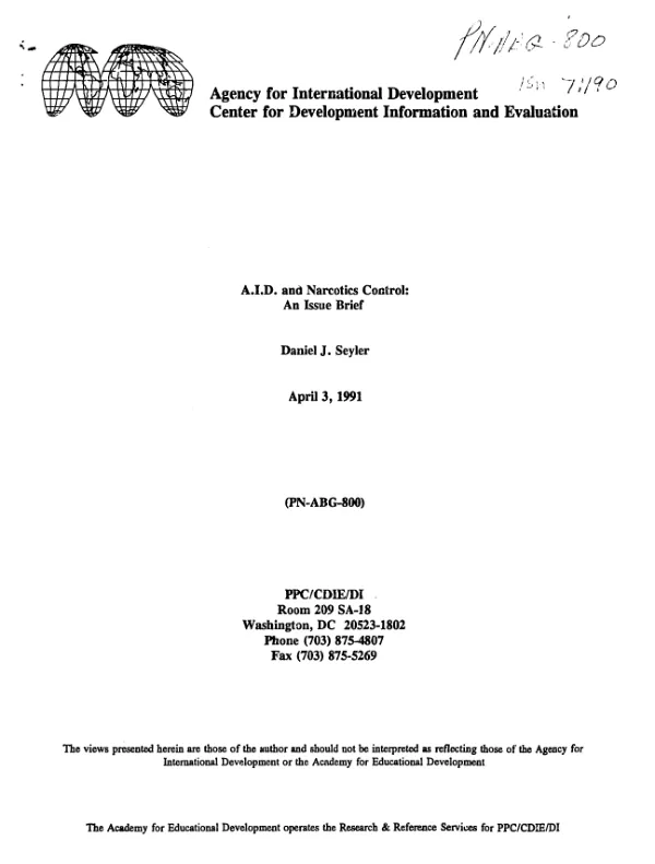 AID and narcotics control : an issue brief
