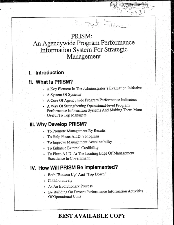 PRISM : an agencywide program performance information system for strategic management