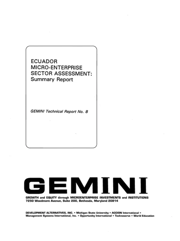 Ecuador micro-enterprise sector assessment : summary report