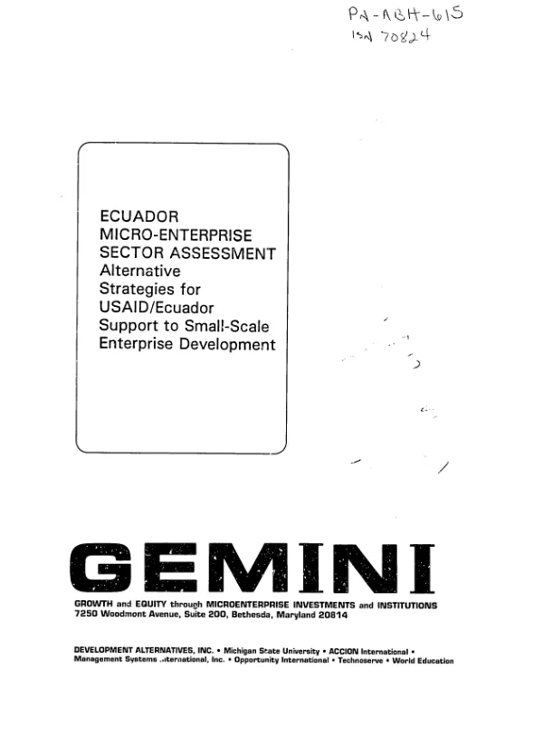 Ecuador micro-enterprise sector assessment : alternative strategies for USAID/Ecuador support to small-scale enterprise development