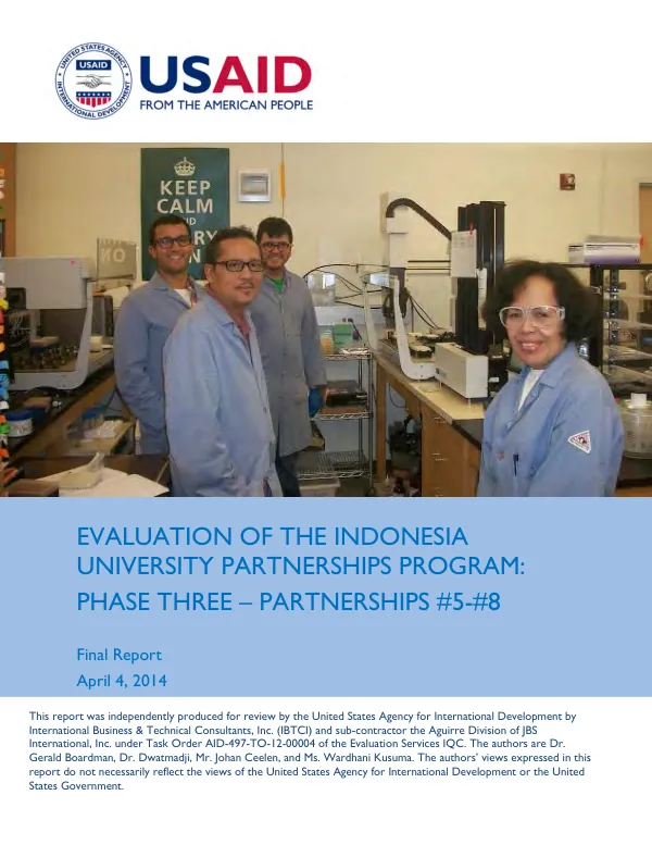 Evaluation of the Indonesia university partnerships : program: phase three -- partnerships #5-#8