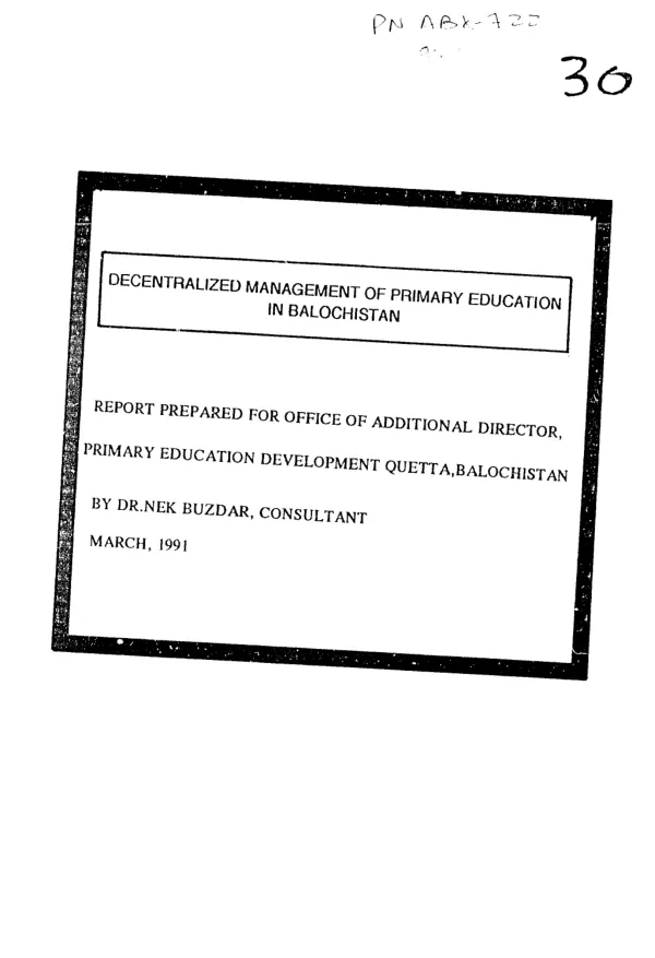 Decentralized management of primary education in Balochistan