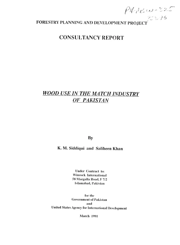 Wood use in the match industry of Pakistan : consultancy report