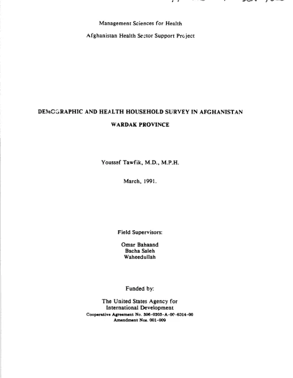 Demographic and health household survey in Afghanistan : Wardak Province