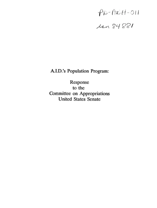 AID"s population program : response to the Committee on Appropriations, United States Senate