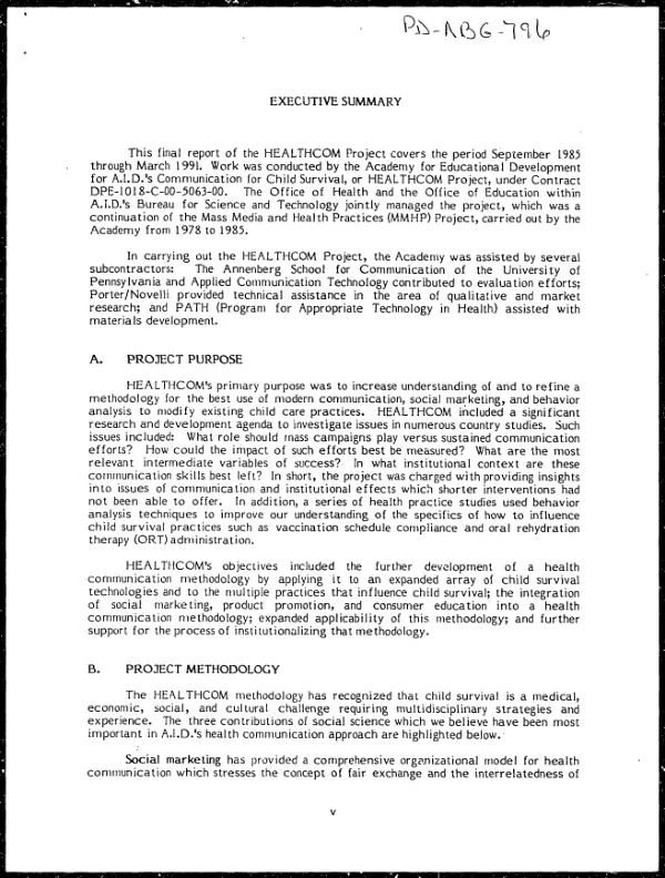 [Communication for child survival : HealthCom project final report --] executive summary