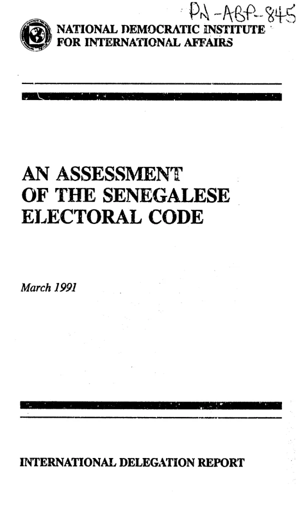 Assessment of the Senegalese electoral code = Evaluation du code electoral Senegalais