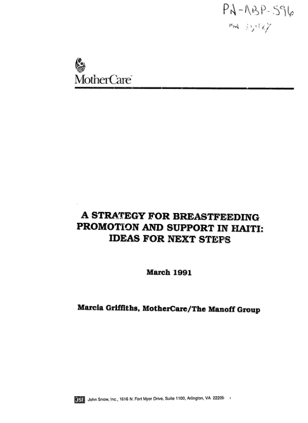 Strategy for breastfeeding promotion and support in Haiti : ideas for next steps