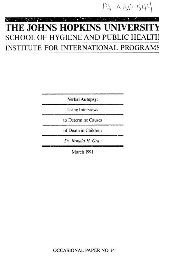 Verbal autopsy : using interviews to determine causes of death in children