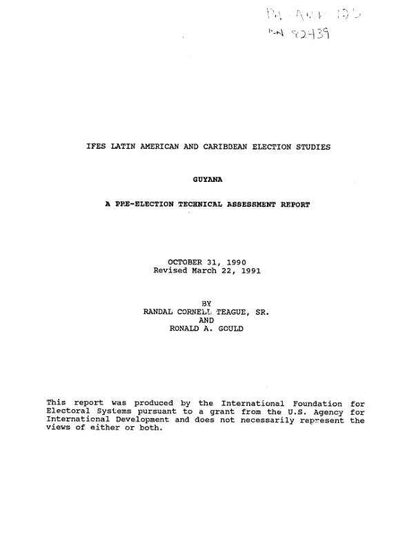 IFES Latin American and Caribbean election studies : Guyana -- a pre-election technical assessment report