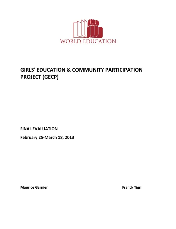 Girls' education & community participation project (GECP) : final evaluation, February 25 - March 18, 2013
