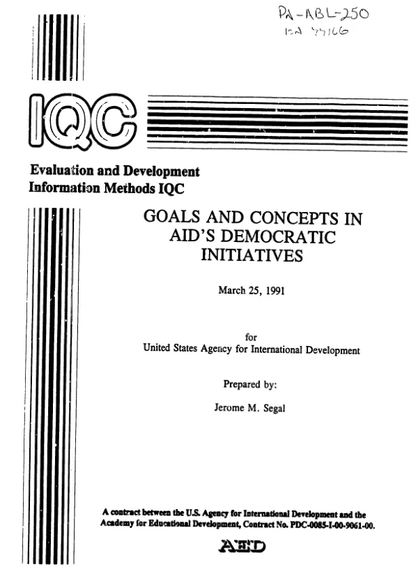 Goals and concepts in AID"s democratic initiatives