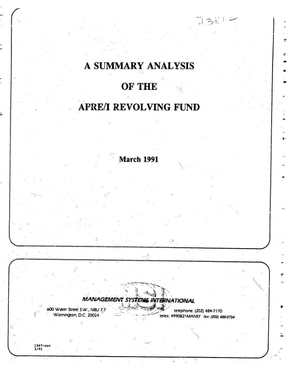 Summary analysis of the APRE/I revolving fund