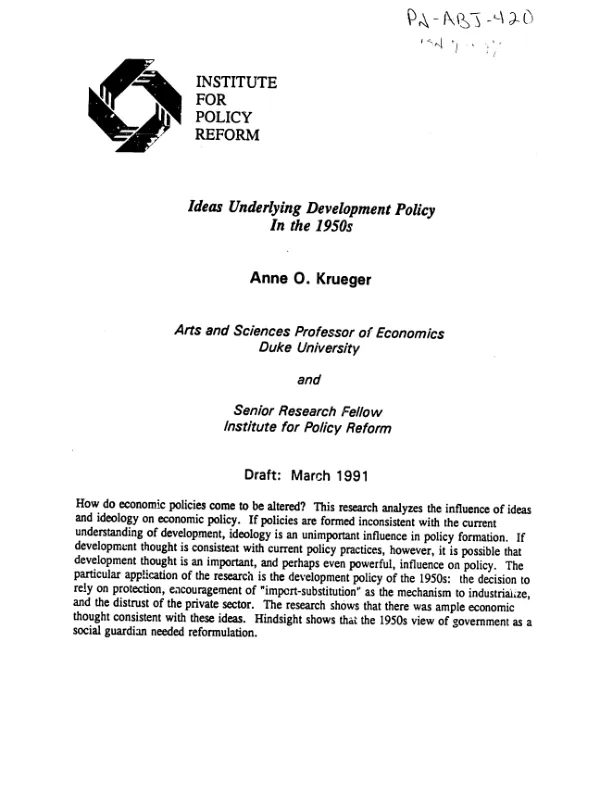 Ideas underlying development policy in the 1950s