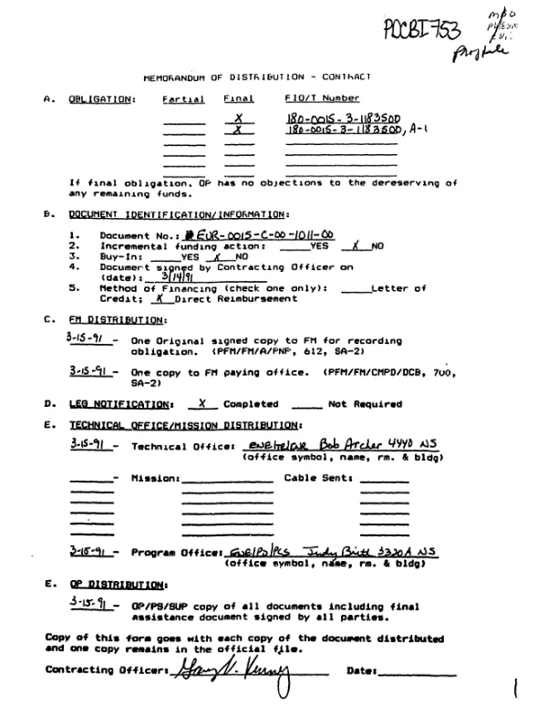 AID contract EUR-0015-C-00-1011-00 with Davy McKee Corporation to begin the rationalization of the petroleum sectors in Bulgaria, Czechoslovakia, Poland, Romania, and Yugoslavia