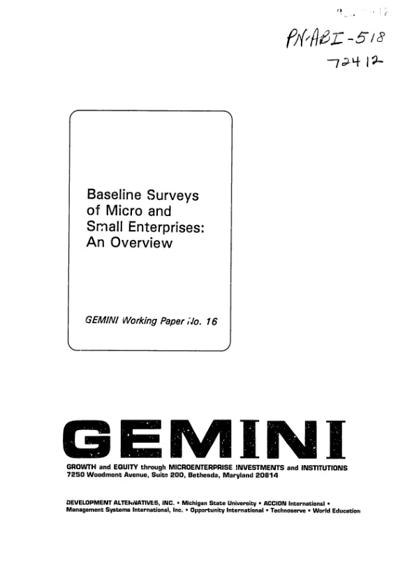 Baseline surveys of micro and small enterprises : an overview