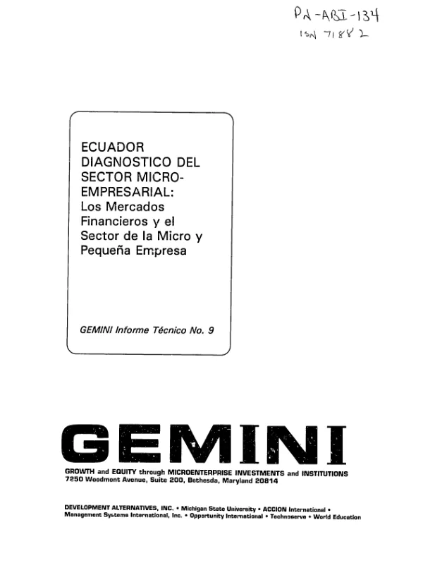 Diagnostico del sector micro-empresarial del Ecuador los mercados financieros y el sector de la micro y pequena empresa