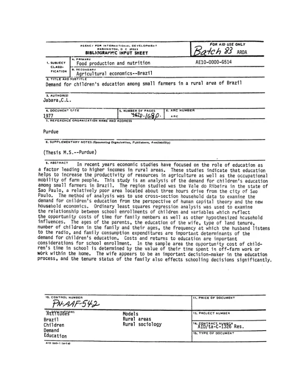 Project assistance completion report for vector control project (517-0235)