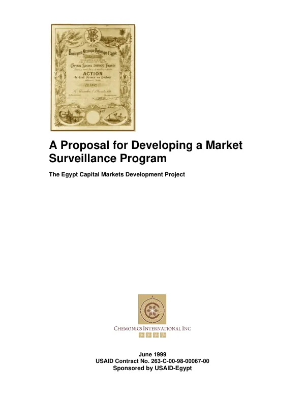 A proposal for developing a market surveillance program : the Egypt capital markets development project