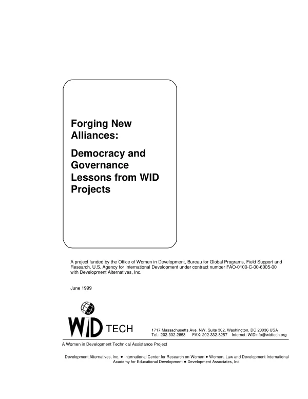 Forging new alliances : democracy and governance lessons from WID [women in development] projects